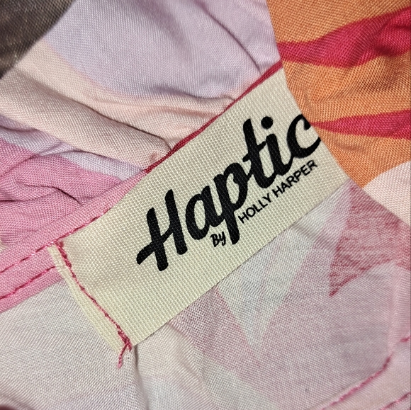 Vibrant Mock Neck Flutter Sleeve Top-Pink: 1X - Picture 5 of 5